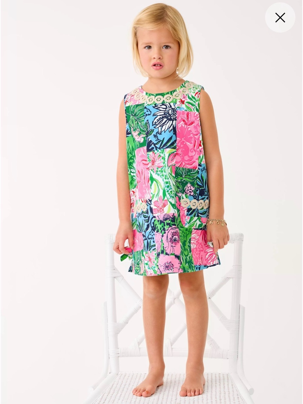 NWT Lilly Pulitzer Girls' Sleeveless Floral Patchwork Dress - Pink & Green